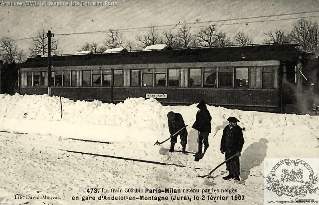 Wl paris milan bloque par la neige dans le jura en 1907