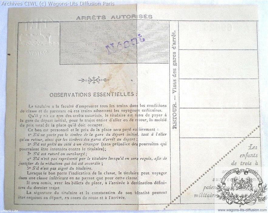 Plm billet de train plm paris grenoble 1914 verso