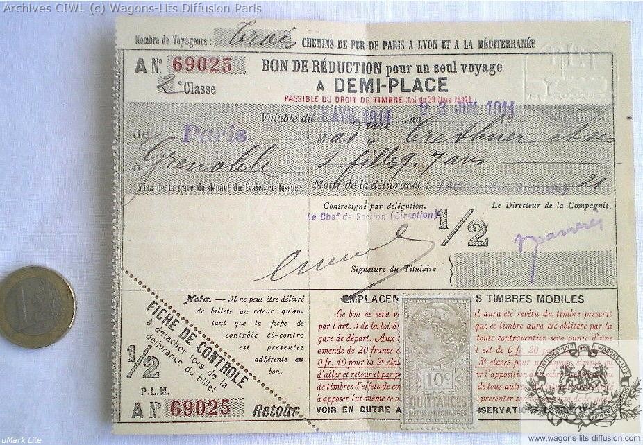 Plm billet de train plm paris grenoble 1914