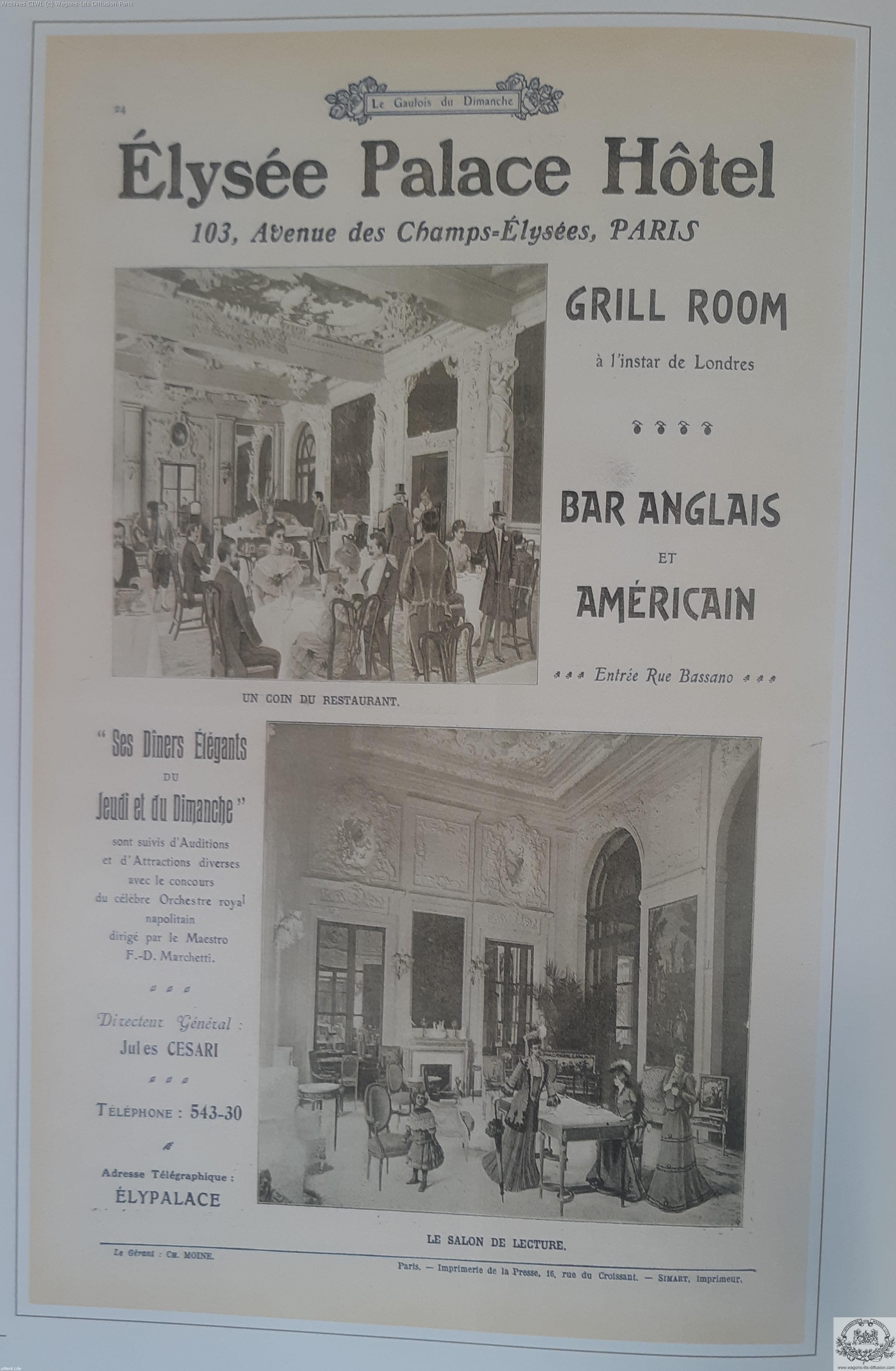 Wl elysees palace hotel paris 1900 pub
