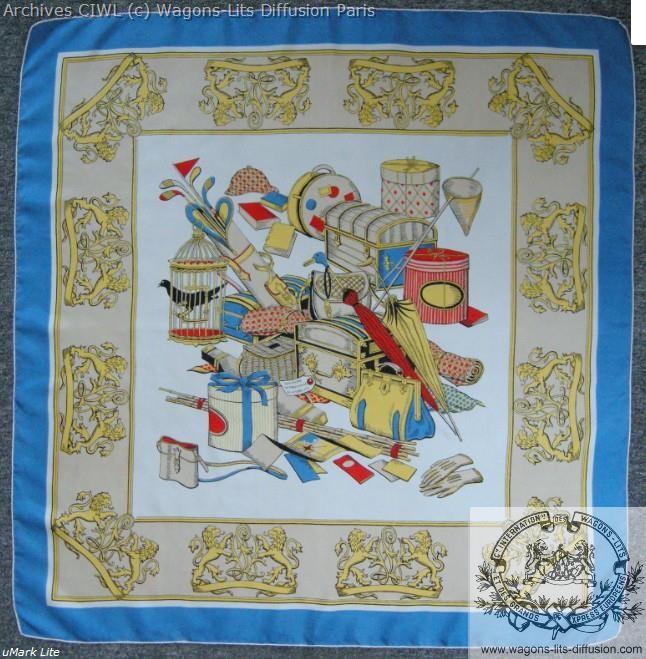 Wl foulard compagnie internationale wagons lits 1950 vintage soie