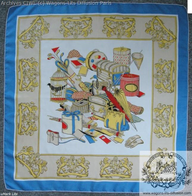 Wl foulard compagnie internationale wagons lits 1950 vintage soie